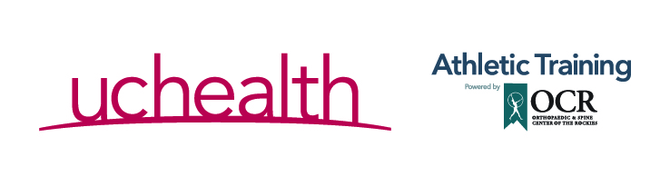 Logotipos de UCHealth y del Orthopaedic Center of the Rockies, relacionados con el entrenamiento deportivo.